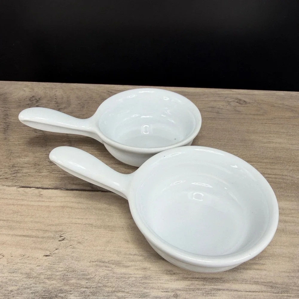 Revol France White Porcelain Single Handle‎ Ramekins Set of 2 Individual Dishes